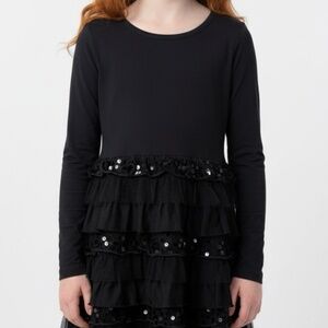 Joe Fresh Dress Childs Size Small (6-7) Black Long Sleeve Sequin Frilly